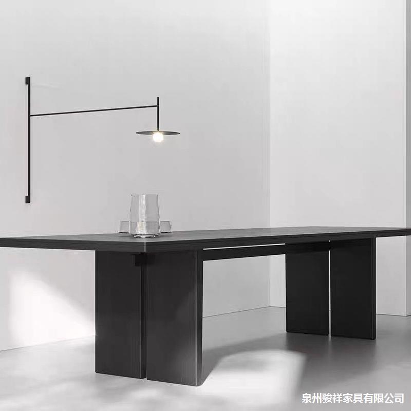 现代简约办公桌极简实木长条桌黑色原木大板桌工业风会议桌工作台