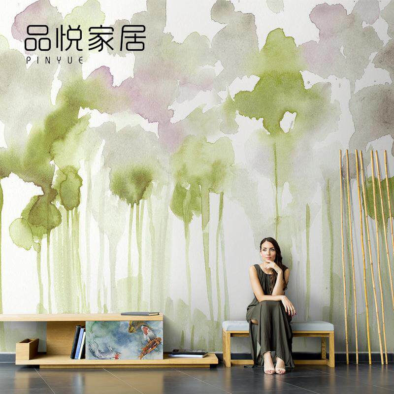 北欧创意抽象水彩花卉艺术壁纸客厅电视背景墙纸壁画卧室无缝墙布