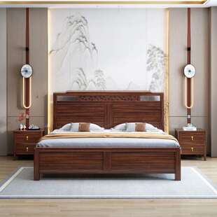 1.5m1.8米乌金木新中式实木床主卧婚床现代轻奢气压储物双人工厂