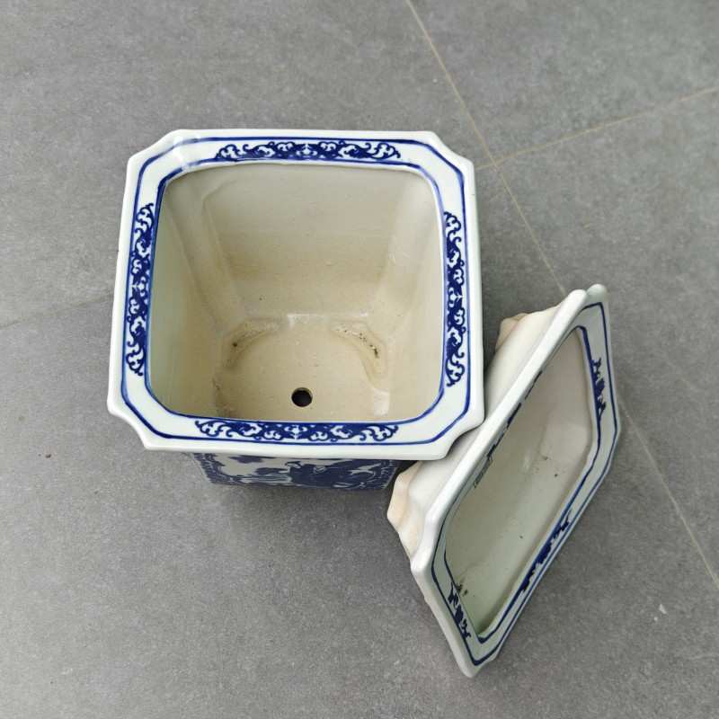 陶瓷花盆高温青花瓷带托盘兰花绿萝盆景老庄花卉八角盆多肉盆