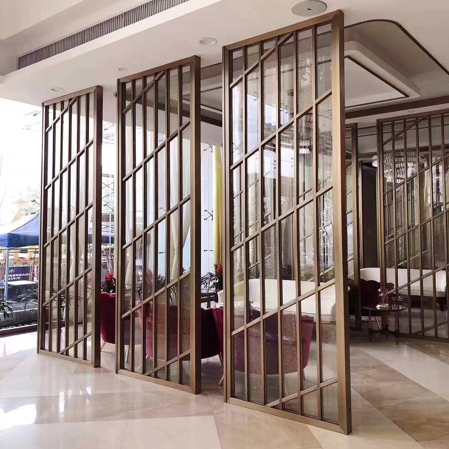 售楼部酒店轻奢金属隔断墙格栅装饰玄关花格艺术不锈钢玻璃屏风,3C数码配件,摄像机配件,淘宝优惠券,粉丝福利购,淘宝优惠卷