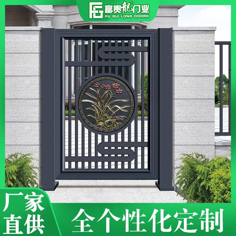 防盗门围墙侧门铝合金单扇门 中式仿古门别墅大门 铝合金景区大门
