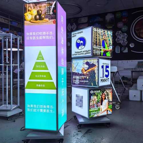 新款广告牌旋转立式灯箱多层落地旋转餐饮菜单展示牌户外移动招牌