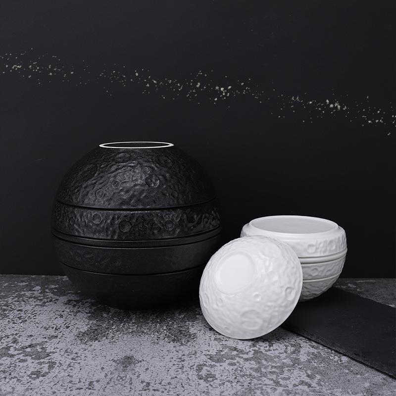 创意北欧碗碟盘浮雕个性家用陶瓷餐具套装碗盘岩石纹摆件甜品碗盘