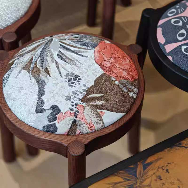 法式复古实木餐椅餐凳餐厅家用可叠放中古风卧室化妆凳梳妆台凳子