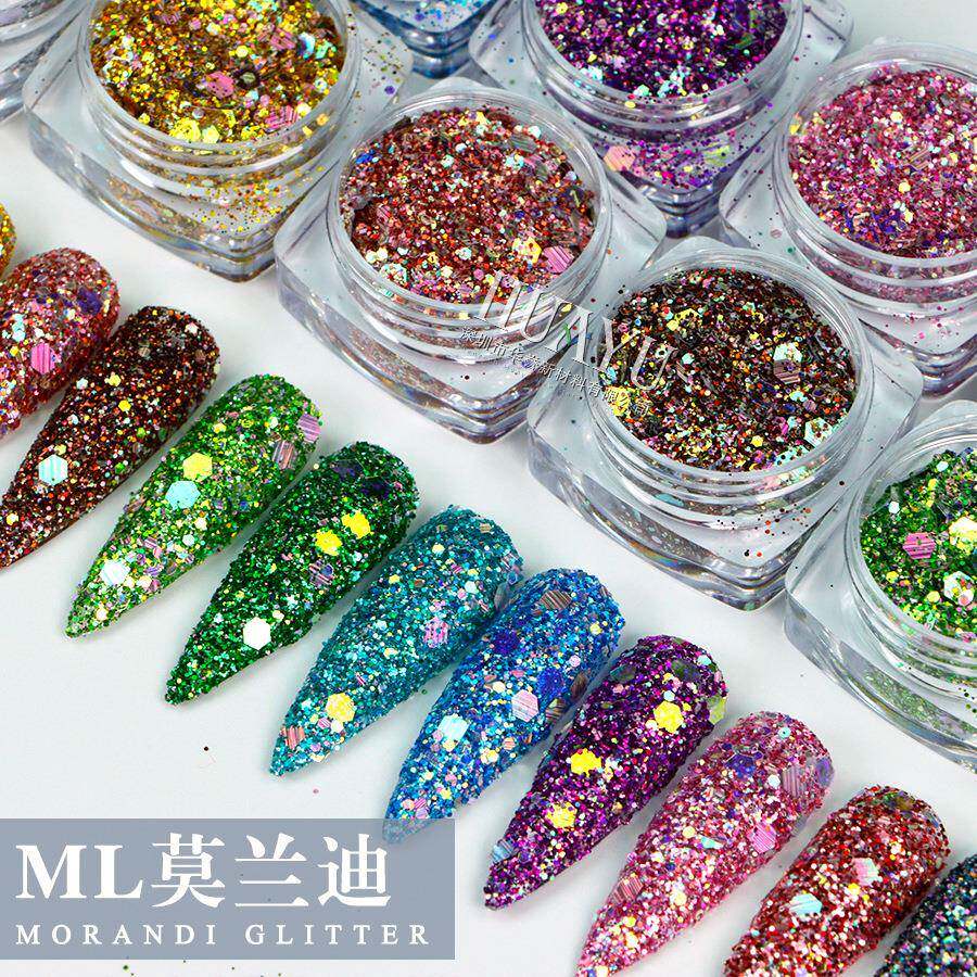 莫兰迪美甲超薄镭射亮片闪粉材料包爆闪渐变混合闪粉指甲饰品