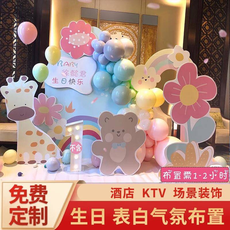 生日布置儿童宝宝百日宴满月宴周岁生日kt背景板气球用品场景布置