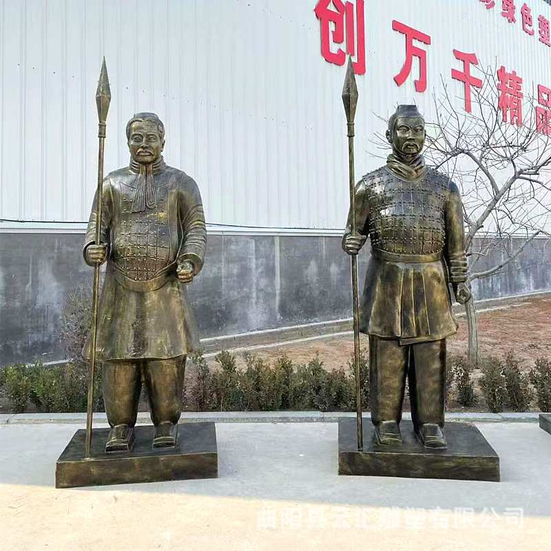 定制玻璃钢仿铜人物雕塑武士兵马俑清朝城门摆件铸铜骑马射箭将军