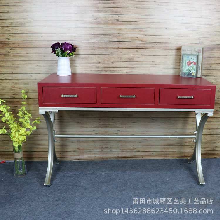 北欧板式梳妆台简约红色3抽化妆桌迷你梳妆桌欧式卧室化妆台