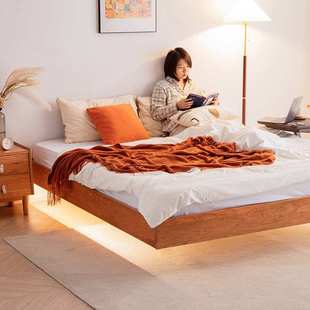 日式榻榻米床矮床樱桃木双人床主卧实木悬浮床架简约无床头靠背