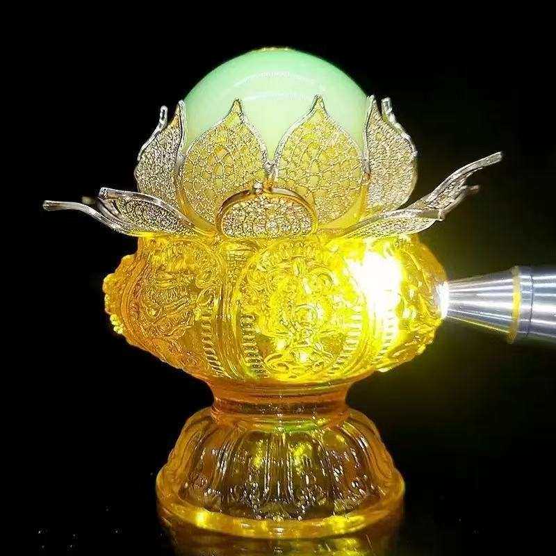 夜明珠莲花摆件供佛家居装饰品客厅电视柜水晶球发光工艺品