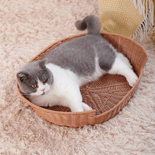 猫窝四季通用可水洗猫咪窝仿藤编猫屋夏季凉窝敞开式猫窝