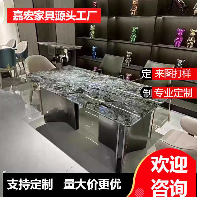 现代极简岩板餐桌家用别墅大小户型长方形高档8人桌子1.8米不锈钢