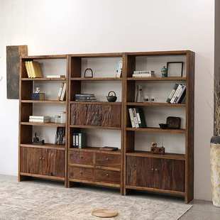 侘寂风实木博古架展示柜风化老木书架茶室置物收纳柜多宝阁茶杯架