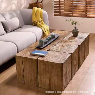 老榆木实木矮凳民宿木墩子酒店树桩底座摆件客厅组合茶几木桩花架