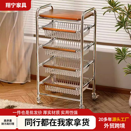 跨境中古风零食小推车置物架沙发边几客厅可移动茶几夹缝收纳架子
