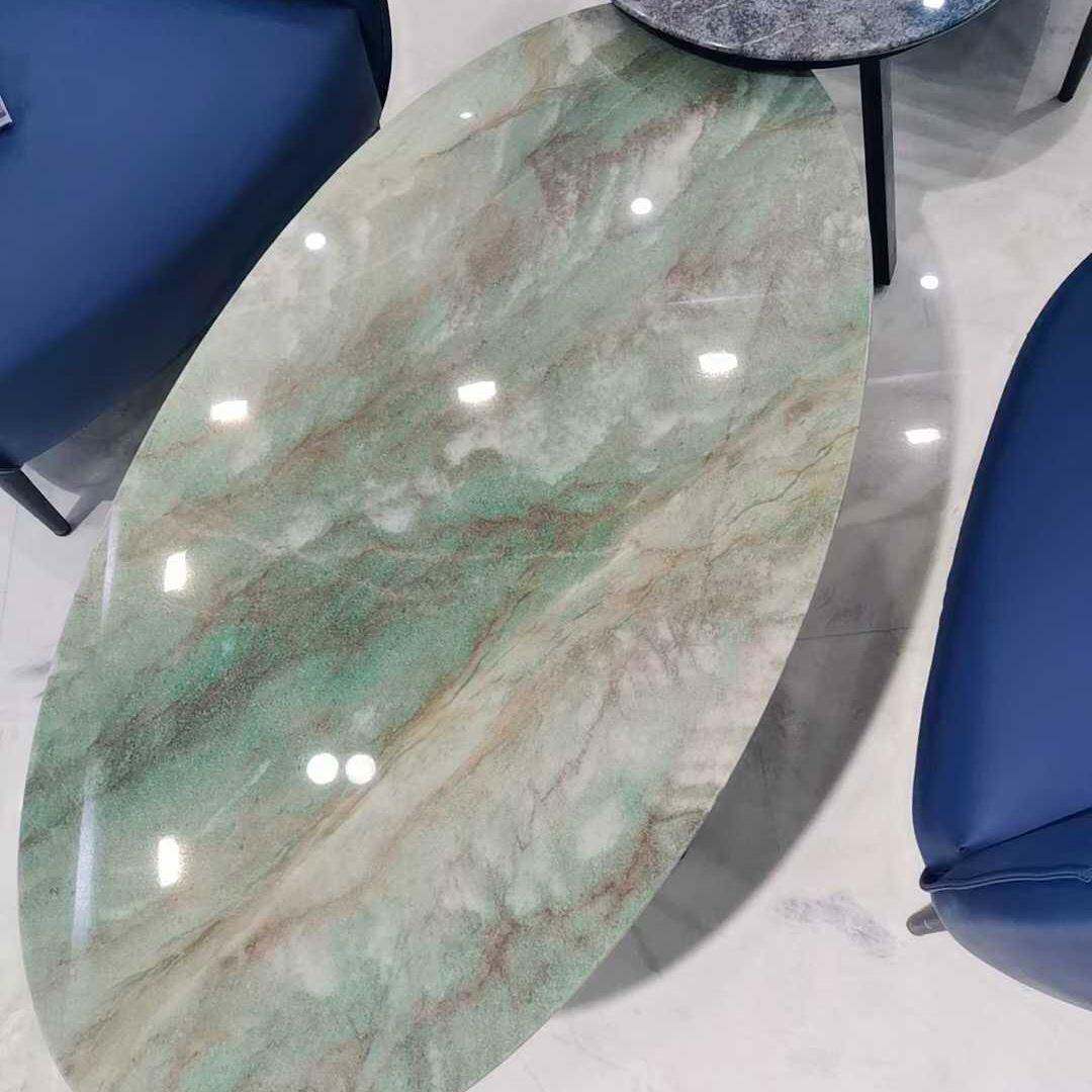 皇家绿色大理石异形茶几 餐桌意式奢石大理石石材桌面