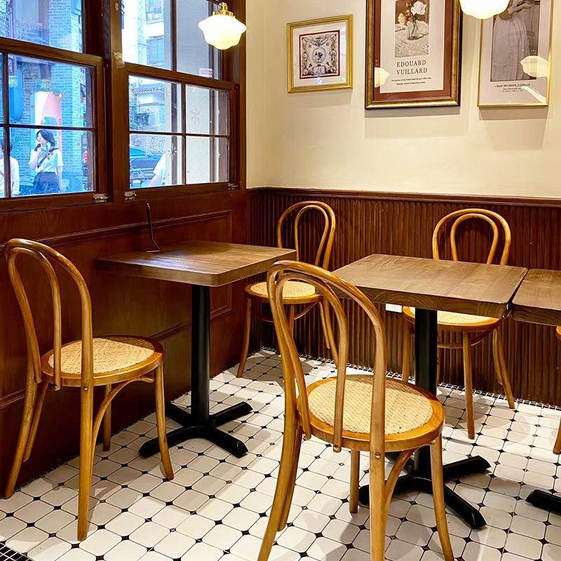 奶茶店实木西餐厅桌椅美式复古咖啡店椅子咖啡馆方桌餐吧桌椅组合