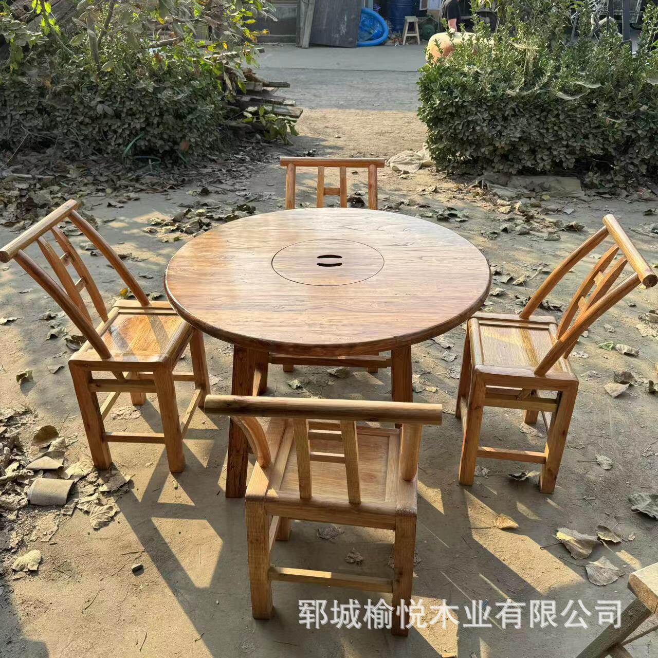 老榆木围炉桌煮茶桌室内禅意小圆桌中式复古茶几家用庭院小茶台