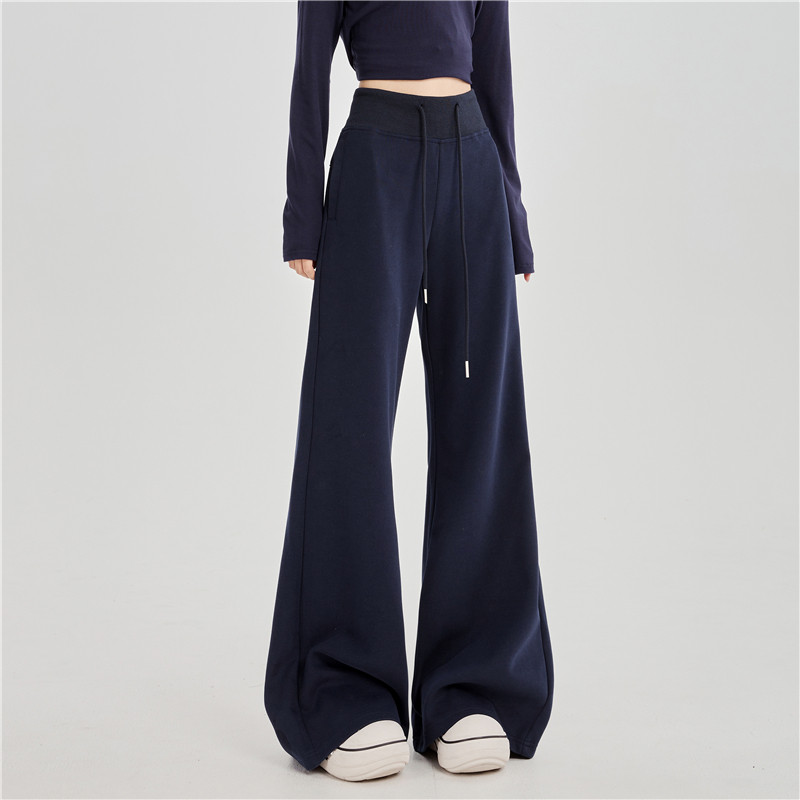 实拍秋冬加绒微喇运动卫裤子女宽松垂坠感修身喇叭休闲拖地阔腿裤