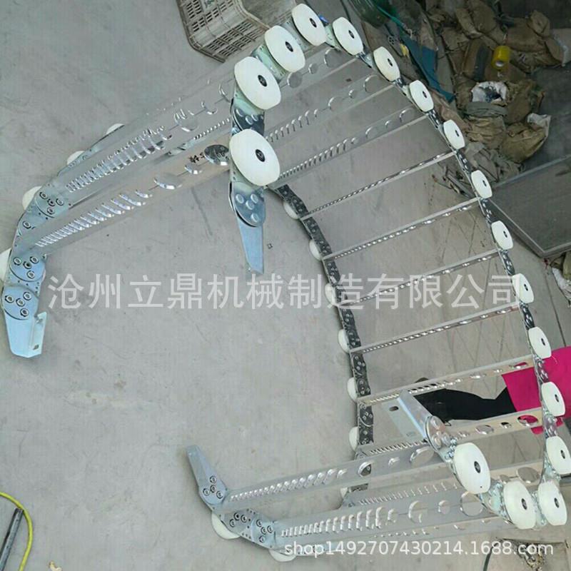 生产TLG型加滑轮钢制拖链 桥式钢铝拖链 带滑轮支撑不锈钢坦克链图片