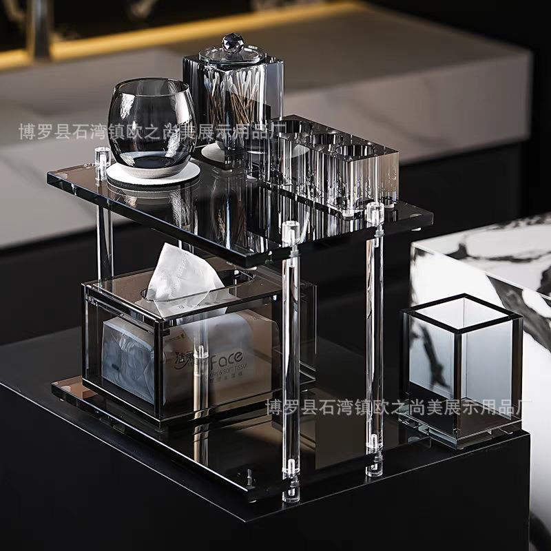 水晶玻璃置物架卫生间洗手台双层洗漱牙杯架亚克力酒店轻奢收纳架