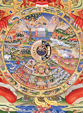 因卡六道轮回图挂画十二唐缘因装报应生死轮回图法场果饰卷轴画