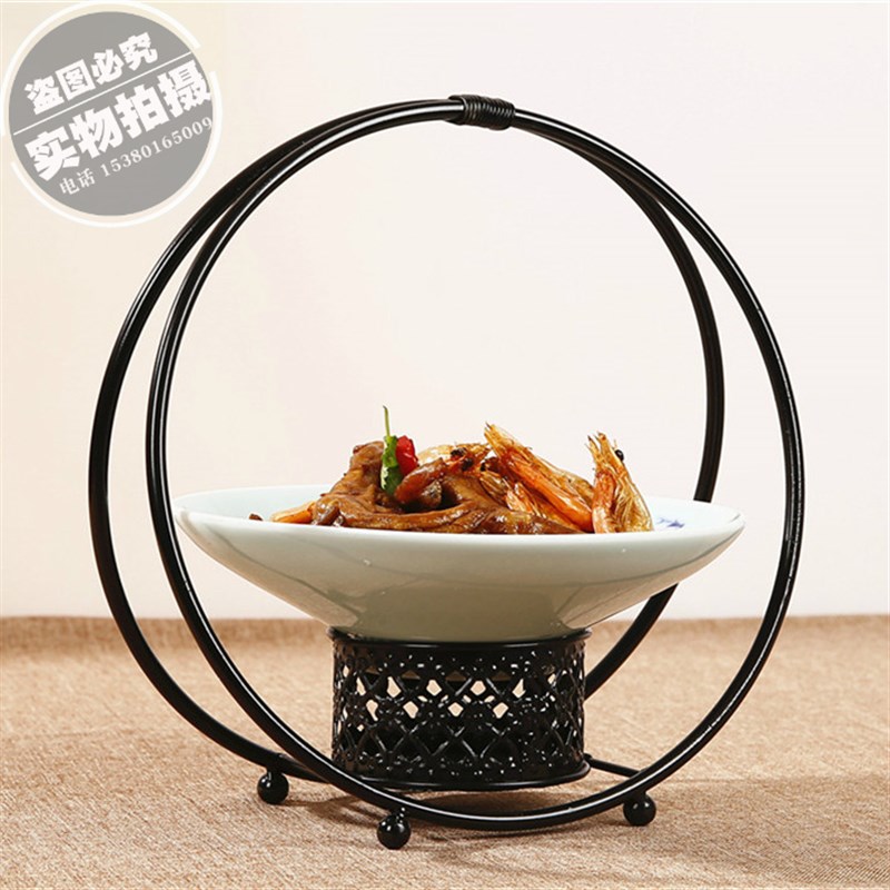 创意圆形铁艺提篮个性酒店意境菜特色分子美食料理农家乐摆台餐具