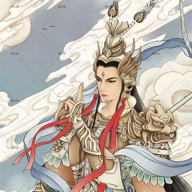 二郎真君杨装画像挂画供奉装饰景玄关书房走廊背画墙戬裱卷轴挂轴