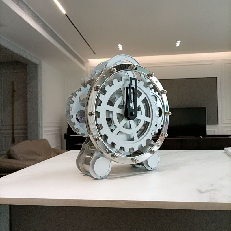 妙刻客厅钟欧式座钟 双脚齿轮旋转钟创意钟表时钟 不锈钢装饰表