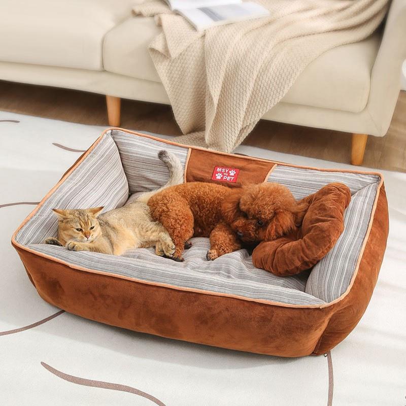 冬季新款宠物窝猫床枕头迷你沙发棉简约条纹鹿皮绒猫咪宠物睡垫