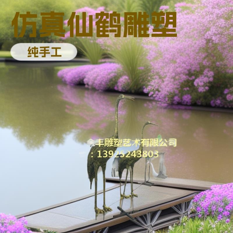 水景玻璃钢动物仙鹤雕塑仿古铜鸟火烈鸟古风立体立体装饰仿古铜雕