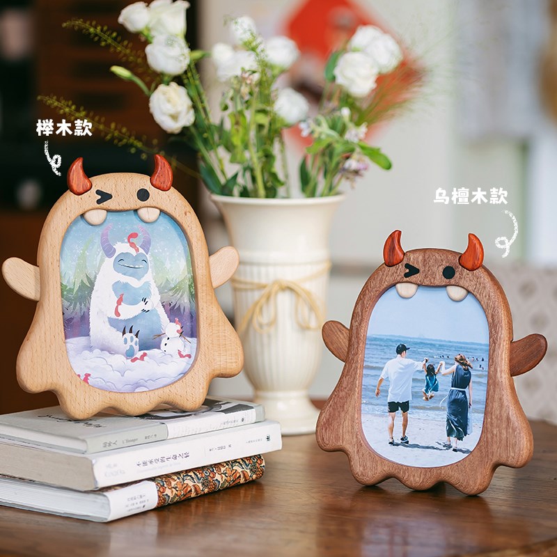 小怪兽相框/创木实坊乌檀木榉木造木卡通工型可爱摆件