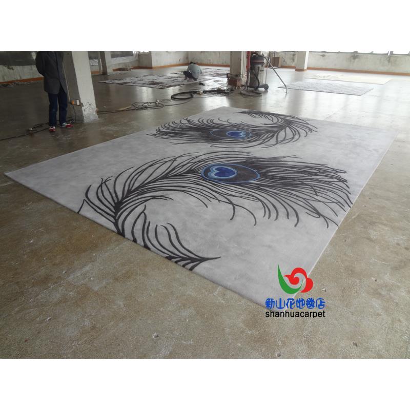 新西兰进口羊毛抽象灰色孔雀羽毛中式客厅茶几地毯餐厅书房门口垫