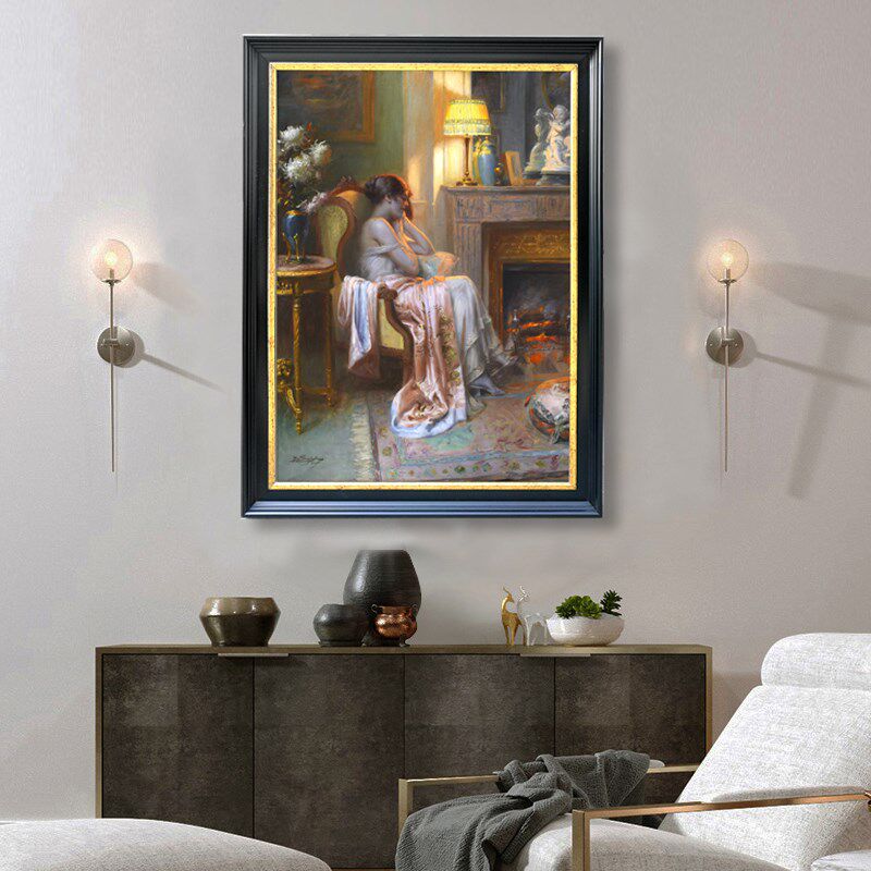 卧室装饰画简美欧式美女人物挂画高清喷绘画KTV会所壁油画版竖画