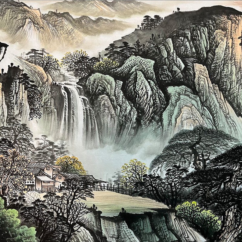 纯手饰国画山水横幅小六尺源墙流长客厅沙发背景墙电视远装绘画