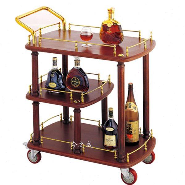 移动三层酒水车 实木质红酒推车 酒店酒吧服务车茶水车餐车点心车