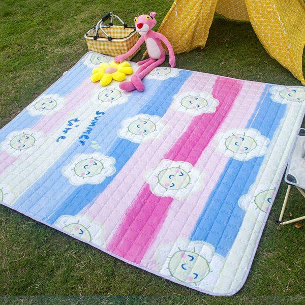 彩色条纹笑脸户外防水防潮野餐垫加厚加大春游垫子草地公园帐篷垫