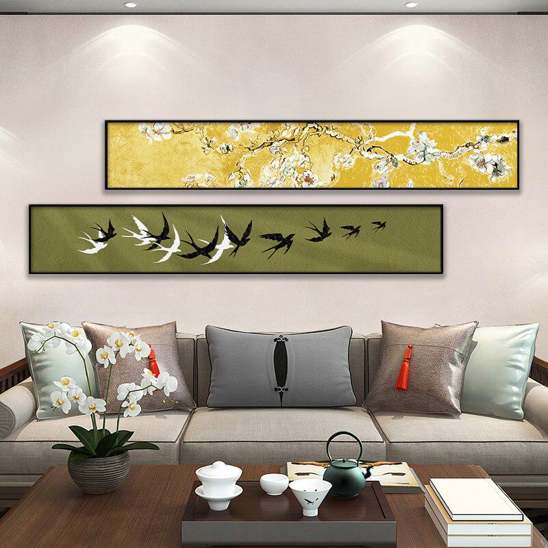 清新卧室装饰画主卧2024床头画新款房间布置温馨风横长条绿色挂画