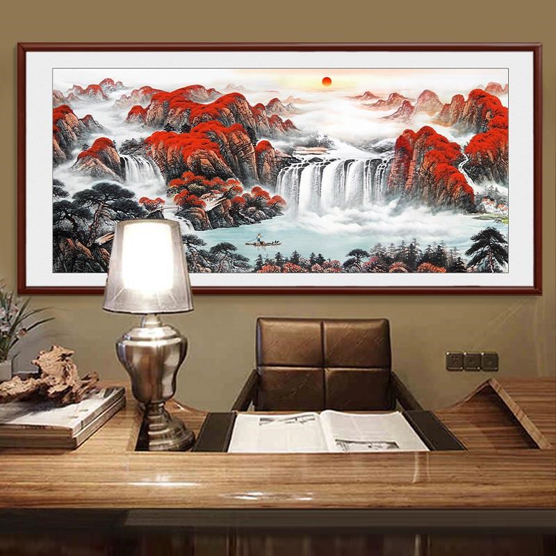 鸿运当头国画山水画聚宝盆招财靠山图壁画客厅装饰画办公室挂墙画