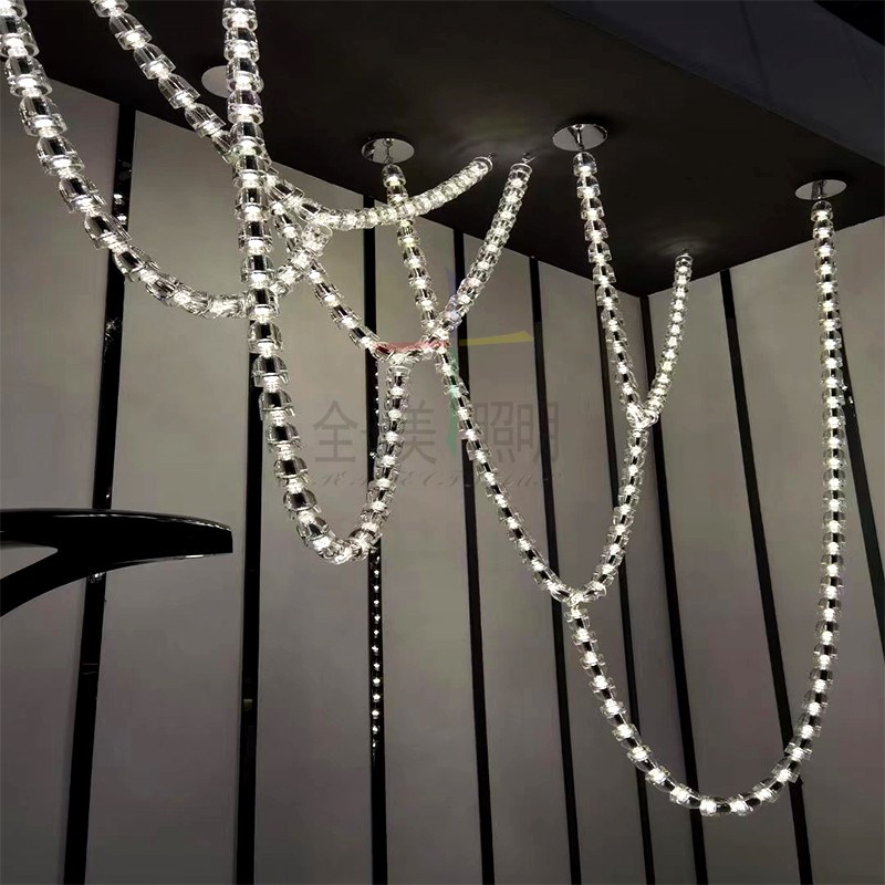 LED水晶吊灯发光大链绳子灯酒店梯堂沙盘展厅线条灯楼项灯长吊灯U