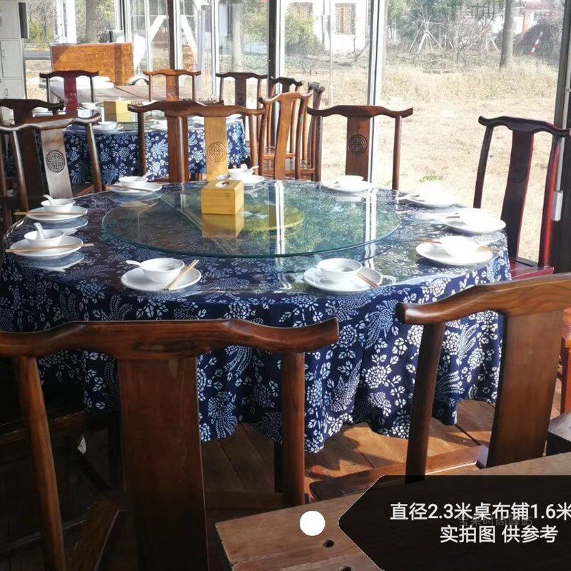 蓝印花布手工老粗布全棉厚 桌布复古大圆台布农家餐桌布艺可订做
