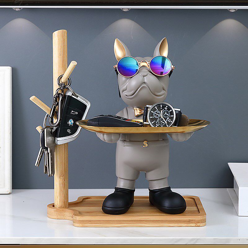 斗牛犬乔迁新居入户钥匙托盘挂架收纳摆件客厅玄关鞋柜装饰品礼品