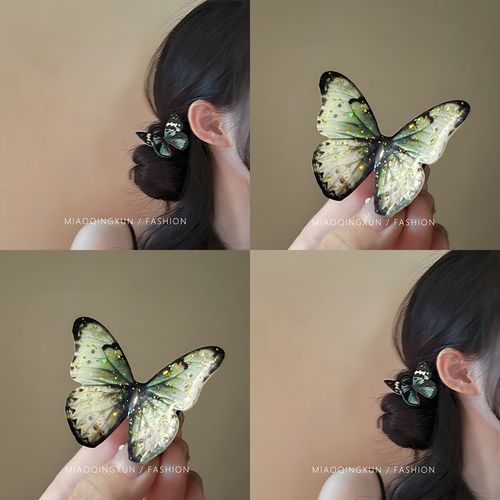 春山蓝蝶~清新蝴蝶发夹超仙刘海对夹女高级感马尾夹发卡复古发饰