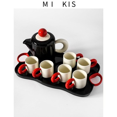 1L陶瓷水具套装耐热冷水壶茶壶茶杯家用客厅喝水招待客人水杯送礼