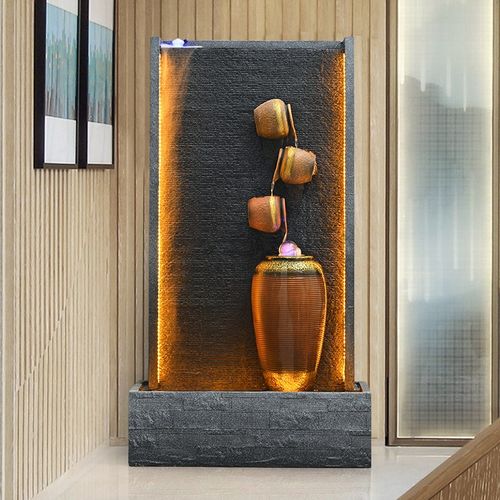 简约水幕墙屏风循环流水落地摆件办公室酒店大厅开业A123