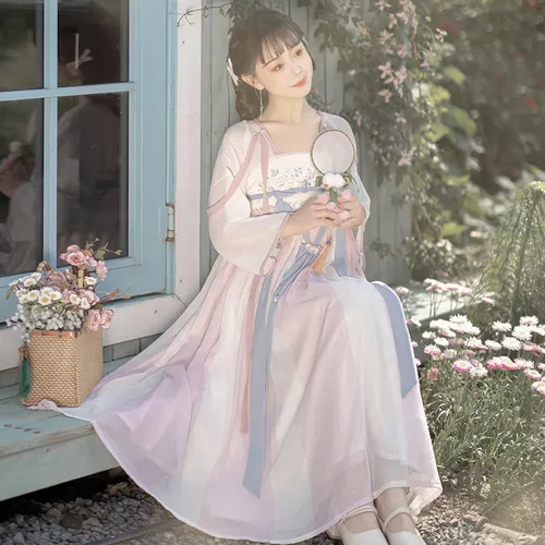 原创设计花月瑶汉服女中国风汉元素改良日常连衣裙8584