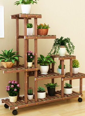 阳台花架子室内特价实木客厅落地式多层置物架多肉植物花盆架带轮