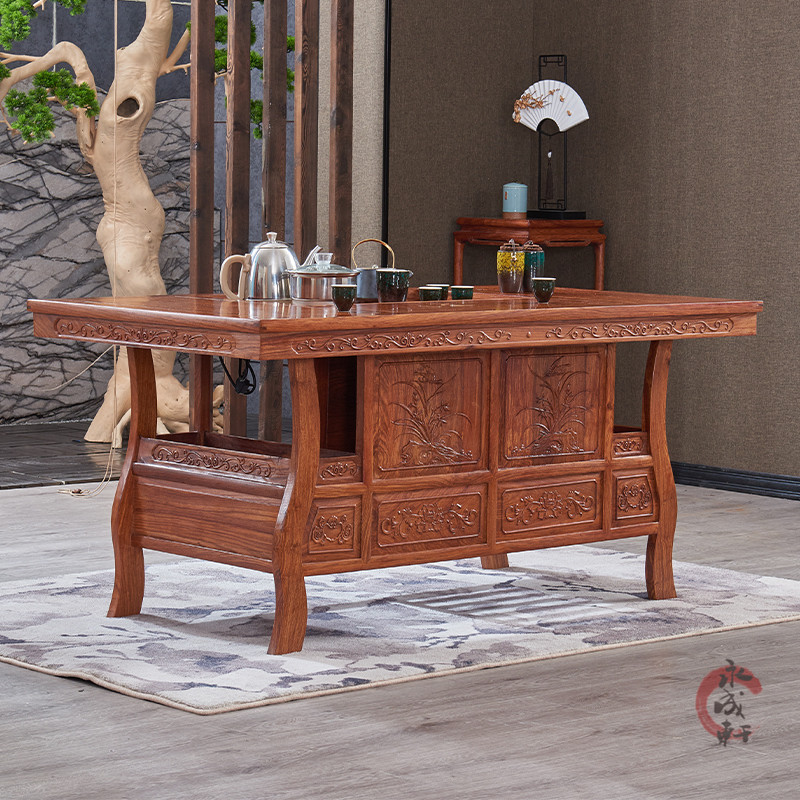 红木茶桌椅组合 功夫实木茶几中式刺猬紫檀茶艺桌花梨木家俱茶台