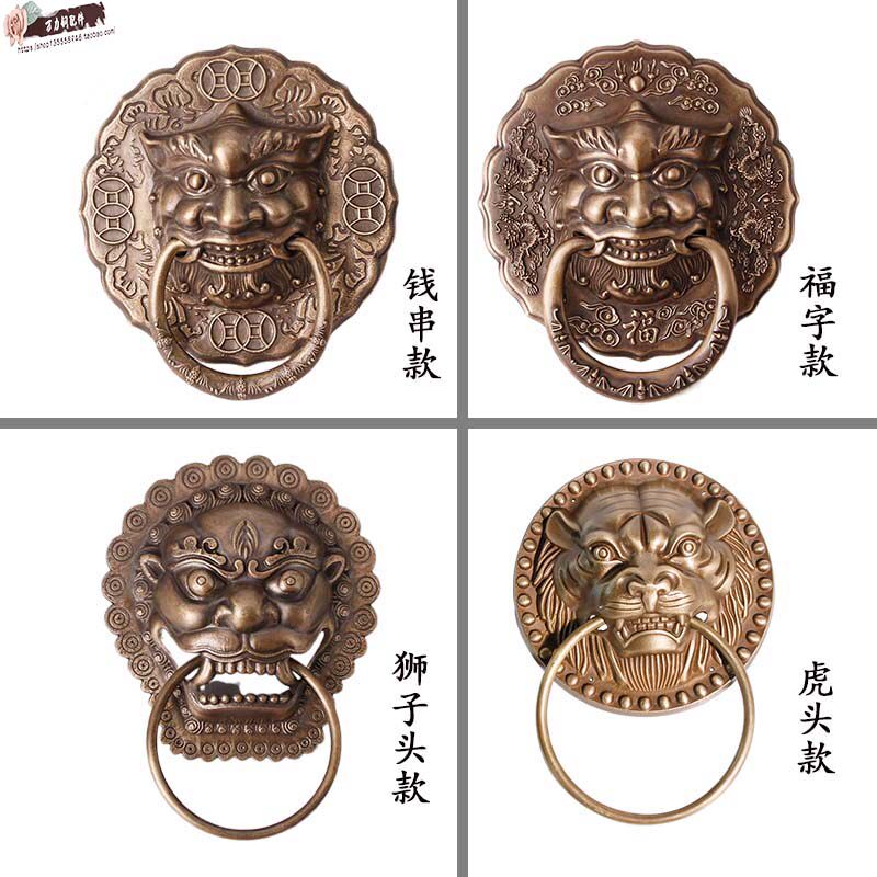 黄铜狮子头拉手大门虎头把手纯门玻璃环兽头门门别墅院门铁铜拉手